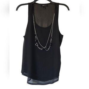 BCX Blouse Women Sz M Black Sleveless Sheer Attached Accessories Summer